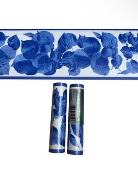 Marimekko Imperial Vintage Wallpaper Border Blue White Leaf Cottage Chic 2 Rolls